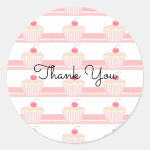 Sticker Rond Cupcakes roses givrés Merci