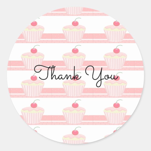 Sticker Rond Cupcakes roses givrés Merci (Devant)