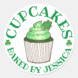 Sticker Rond Cupcakes Shamrocks Vertes Faits Maison Cuits Par