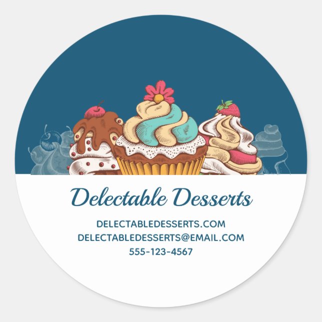 Sticker Rond Cupcakes Style Rétro Sweet Dessert Business (Devant)