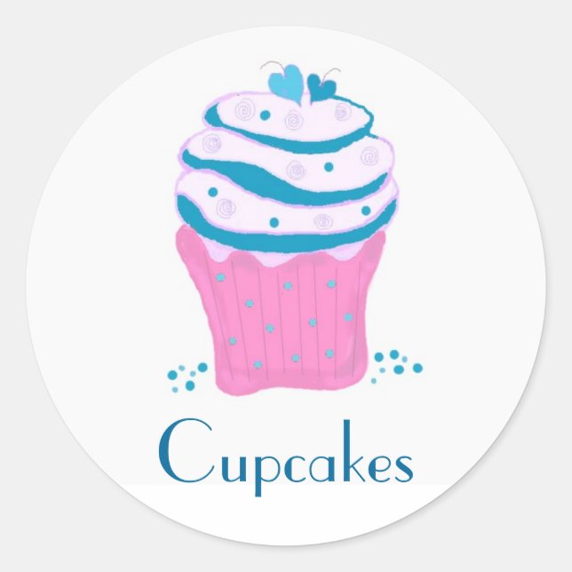 Sticker Rond Cupcakes Tourbillon Rose et Bleu (Devant)