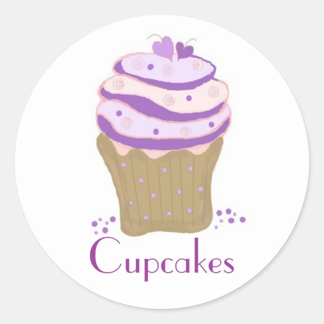 Sticker Rond Cupcakes Tourbillon Rose et Violet (Devant)