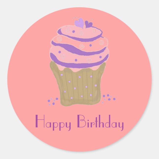 Sticker Rond Cupcakes Tourbillon Rose et Violet (Devant)