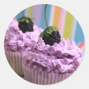 Sticker Rond Cupcakes violets