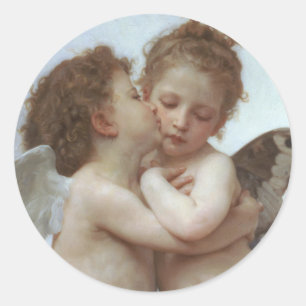 Sticker Rond Cupid and Psyche as children - William Bouguereau