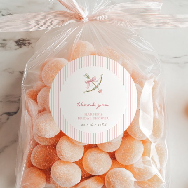 Sticker Rond Cupid Arrow & Stripes Bridal Shower Thank You (Créateur téléchargé)