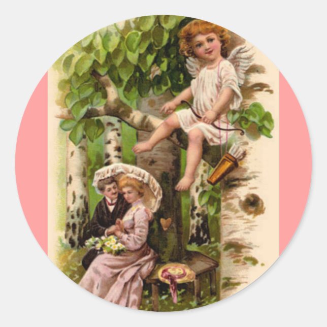 Sticker Rond Cupid & CoupleVintage Saint-Valentin (Devant)