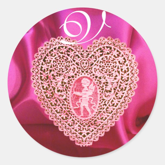Sticker Rond CUPID LACE COEUR SILK FUCHSIA VÊTEMENT, Rouge rose (Devant)