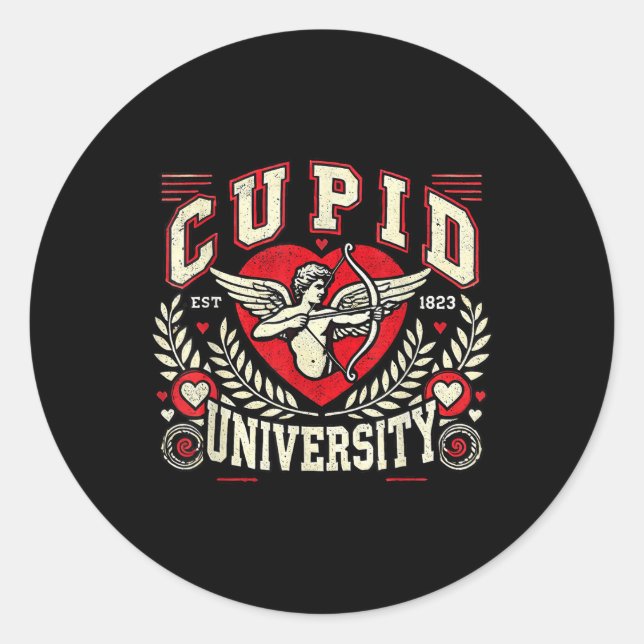 Sticker Rond Cupid University Vintage Valentine Thème (Devant)