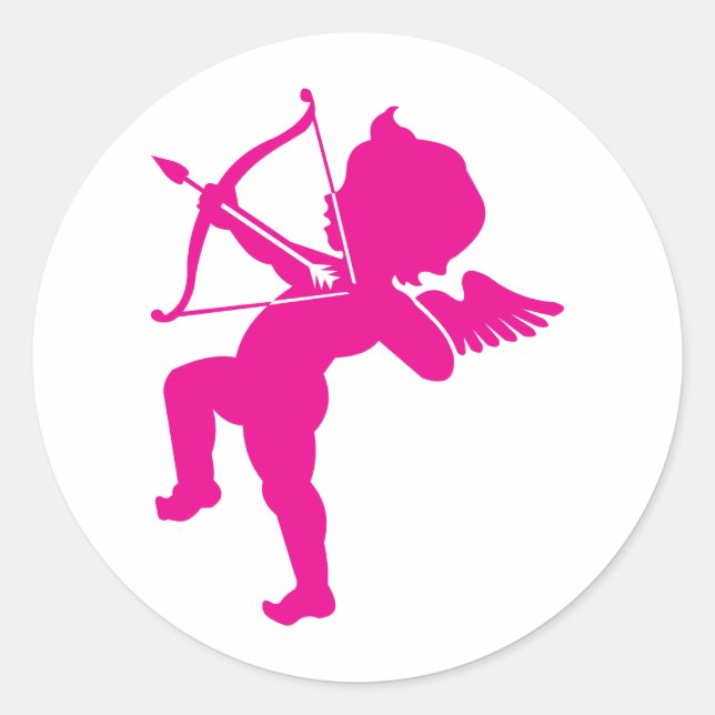 Sticker Rond Cupidon - Bow et Flèche d'Amour rosé chaud (Devant)