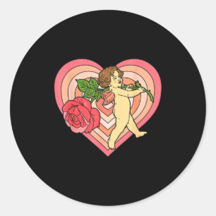 Sticker Rond Cupidon Chérubin Ange Avec Rose Rouge Amour Saint-