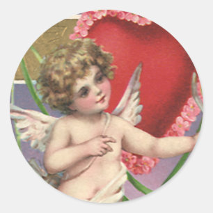 Sticker Rond Cupidon de la Saint-Valentin victorienne vintage a