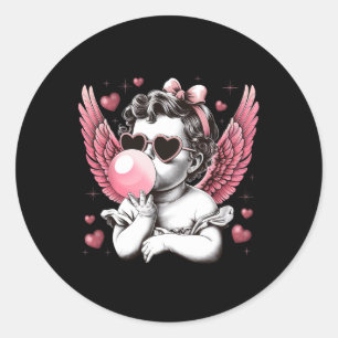 Sticker Rond Cupidon Rétro Saint-Valentin Mignon Cupidon Vintag