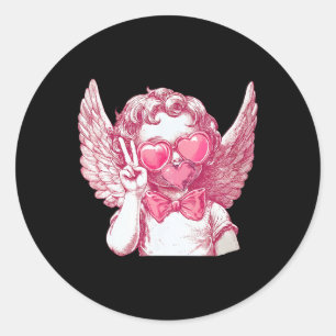 Sticker Rond Cupidon soufflant des bulles Cœurs simples Saint-V