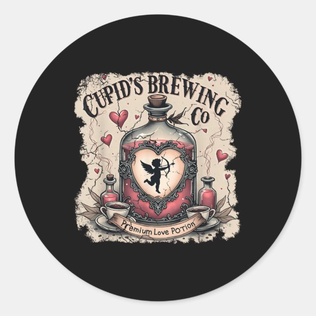 Sticker Rond Cupids Brasser Co Lots Potions Drôle Valentine (Devant)
