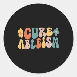 Sticker Rond Cure Ableism Retro Super Wavy Texte _ Handicap R