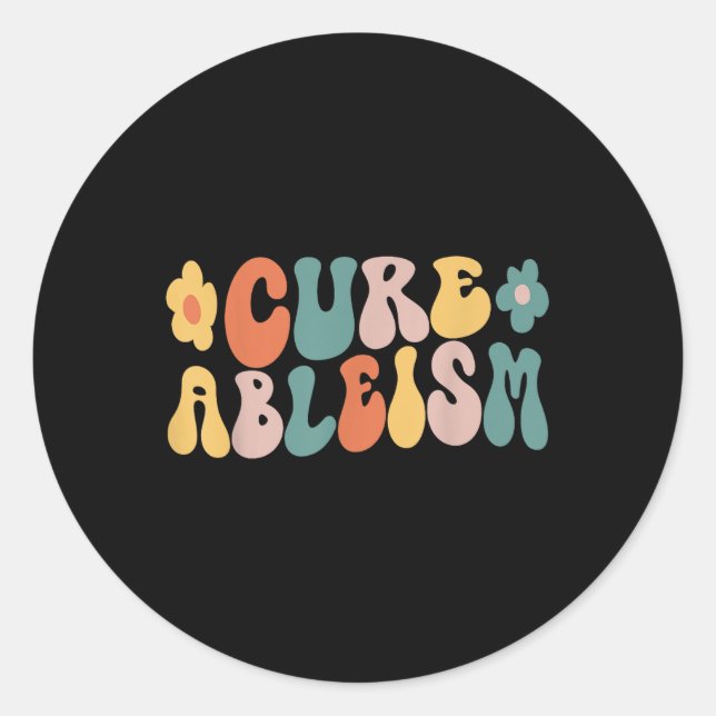 Sticker Rond Cure Ableism Retro Super Wavy Texte _ Handicap R (Devant)