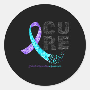 Sticker Rond Cure Blue Purple Ribbon Prévention du suicide