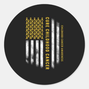Sticker Rond Cure Chilhood Cancer Gold Ribbon USA Flag Support