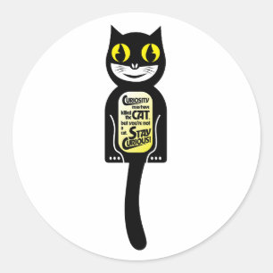 Sticker Rond Curieux chat noir jaune