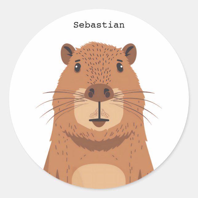 Sticker Rond Curieux portrait Capybara (Devant)
