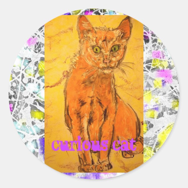 Sticker Rond curieux slogan de chat (Devant)