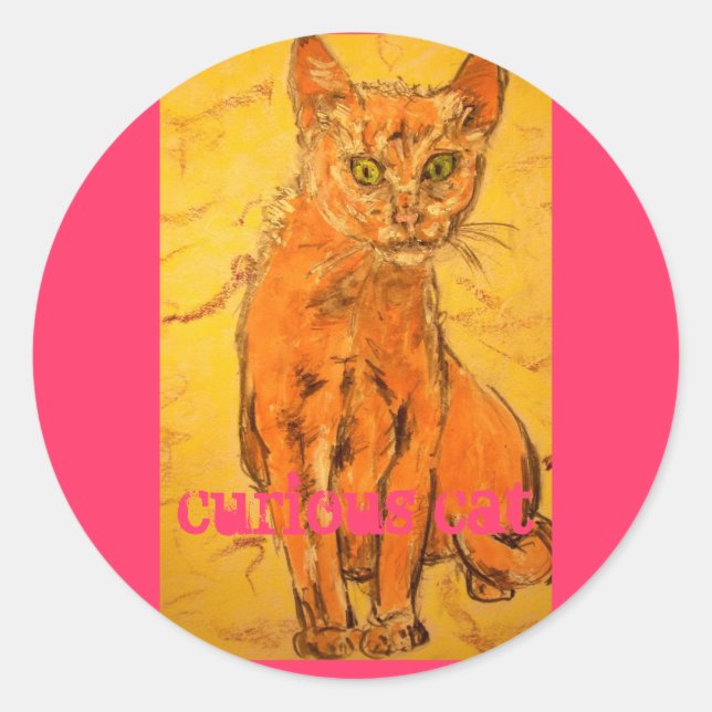 Sticker Rond curieux slogan de chat (Devant)
