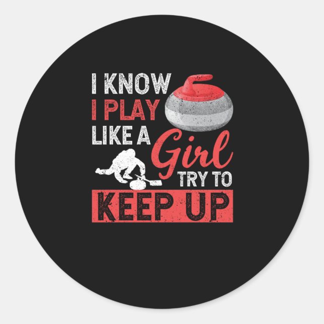 Sticker Rond Curling de sport d'hiver sur glace Je sais que je  (Devant)