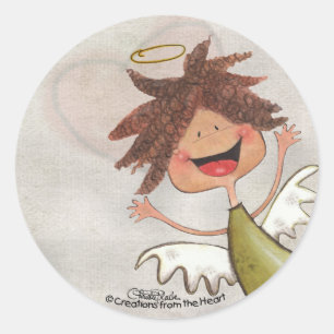 Sticker Rond Curly Haired Angel-Priez pour aujourd'hui, tous le