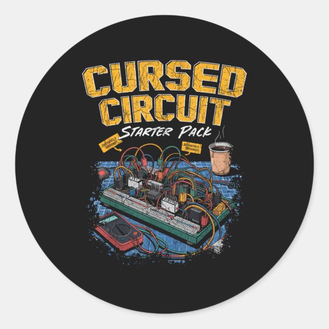 Sticker Rond Cursed Circuit Starter Pack Funny Electronics Hall (Devant)