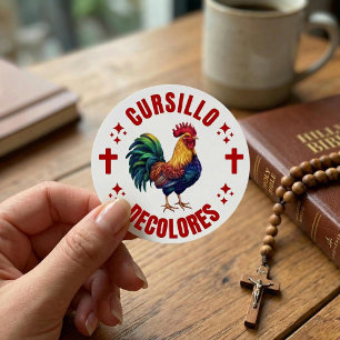Sticker Rond Cursillo Decolores Coq Coloré avec Croix