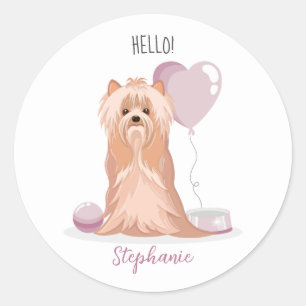 Sticker Rond Curte Yorkshire Terrier Anniversaire
