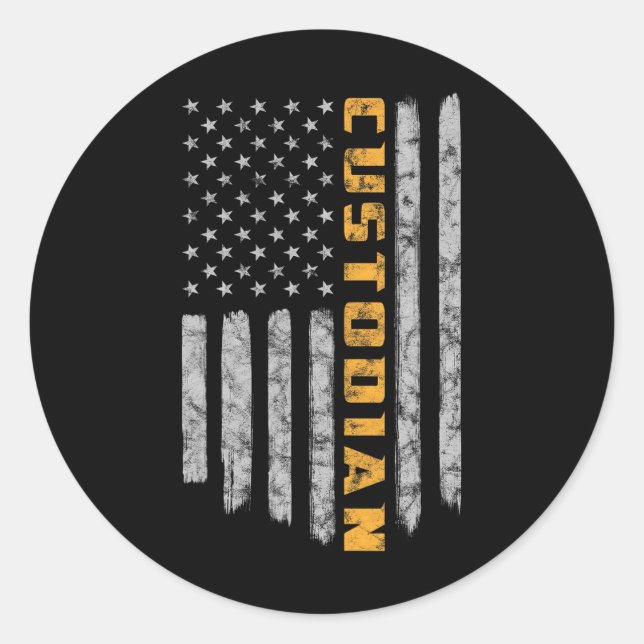 Sticker Rond Custodian American Flag USA Janitor School (Devant)