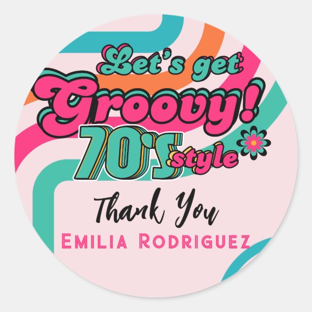 Sticker Rond Custom 70's Rétro Disco Anniversaire Boogie Groovy (Devant)