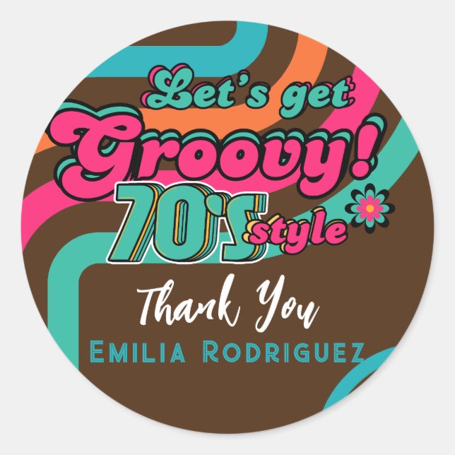 Sticker Rond Custom 70's Rétro Disco Anniversaire Boogie Groovy (Devant)