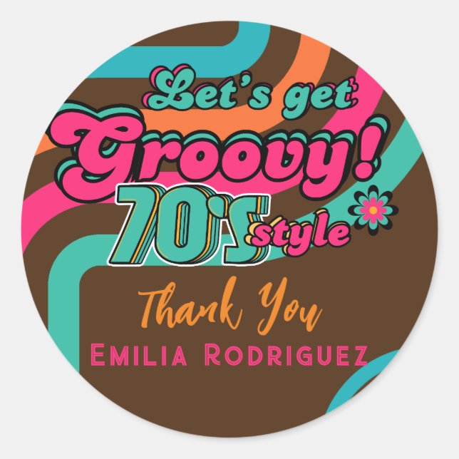 Sticker Rond Custom 70's Rétro Disco Anniversaire Boogie Groovy (Devant)
