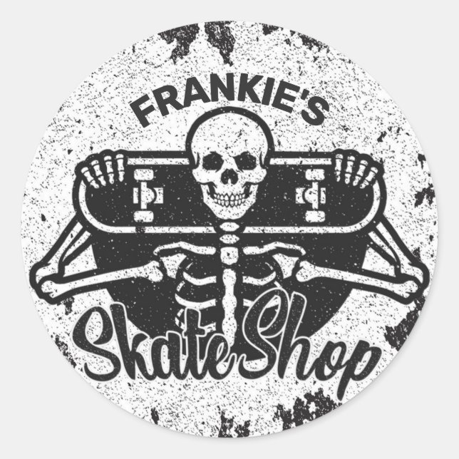 Sticker Rond Custom ADD NAME Skull Skate Shop (Devant)