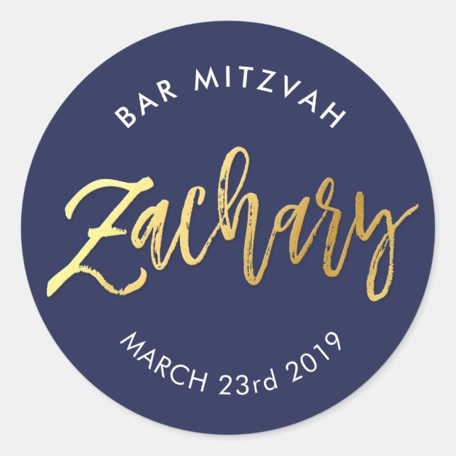 Sticker Rond CUSTOM Bar Mitzvah marine + or ZACHARY (Devant)
