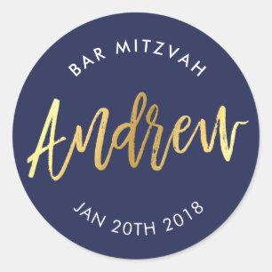 Sticker Rond CUSTOM Bar Mitzvah pour Andrew navy + or