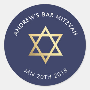 Sticker Rond CUSTOM Bar Mitzvah pour étoile juive marine + or