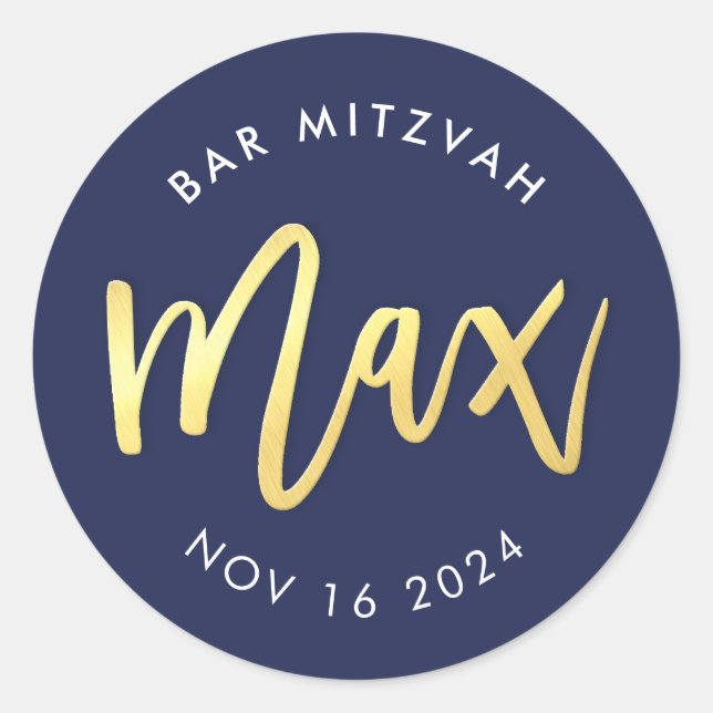 Sticker Rond CUSTOM Bar Mitzvah pour marine + or Max (Devant)