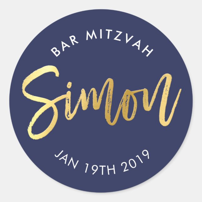 Sticker Rond CUSTOM Bar Mitzvah pour Simon marine + or (Devant)