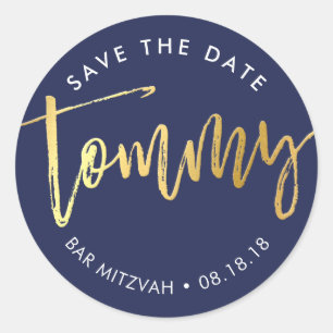 Sticker Rond CUSTOM Bar Mitzvah pour Tommy navy + or