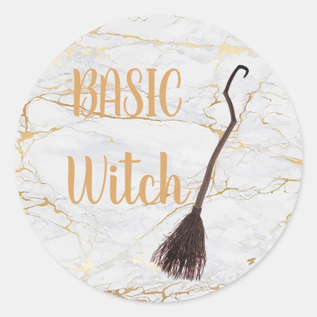 Sticker Rond Custom BASIC WITCH Broom Funny Cool Aesthétique mi (Devant)