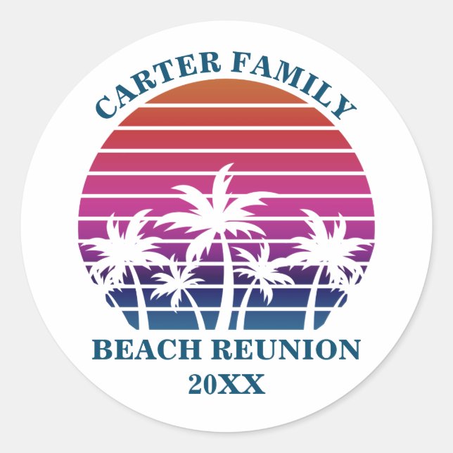 Sticker Rond Custom Beach Cruise Famille Reunion Sunset Party (Devant)