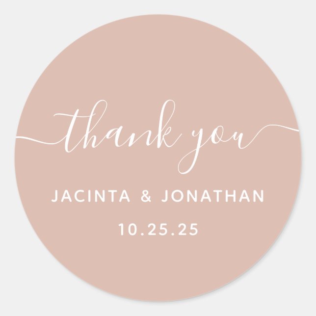Sticker Rond Custom Beige Blush Thank You Wedding  Classic Roun (Devant)