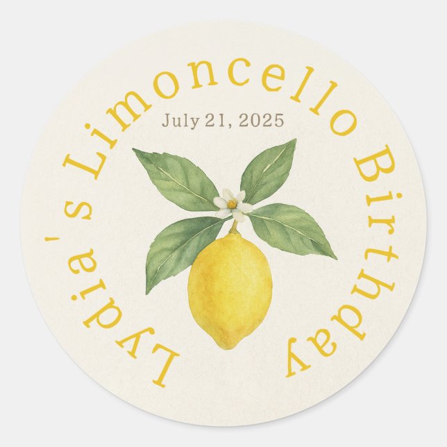 Sticker Rond Custom Birthday Watercolor Lemon Classic  (Devant)