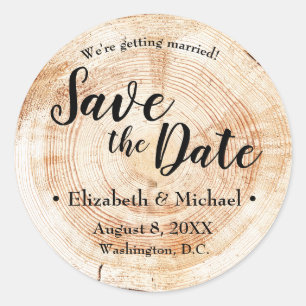 Sticker Rond Custom Bois Couper disque rustique Mariage Enregis