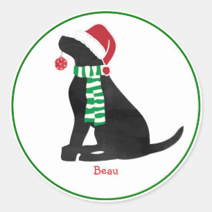 Sticker Rond Custom Christmas Black Labrador Holiday Dog