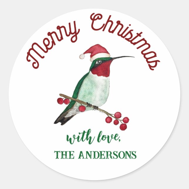 Sticker Rond Custom Christmas Hummingbird (Devant)
